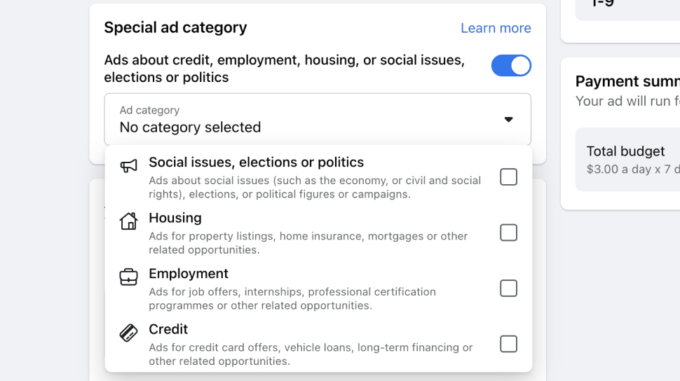 how to get around facebook special ad categories